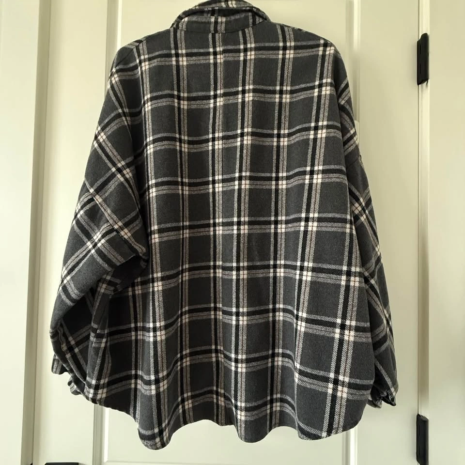 Grey Plaid Oversized Shacket / Flannel Long Sleeve - photo 2