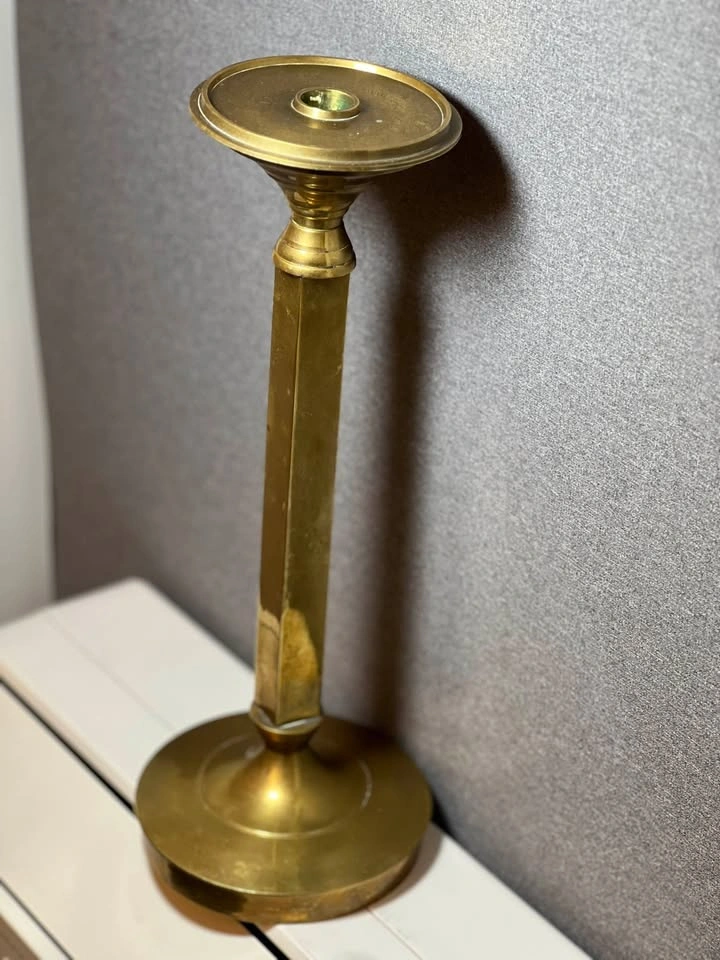 Large Vintage Solid Brass Candlestick / Pillar Holder – 15.5” - photo 2