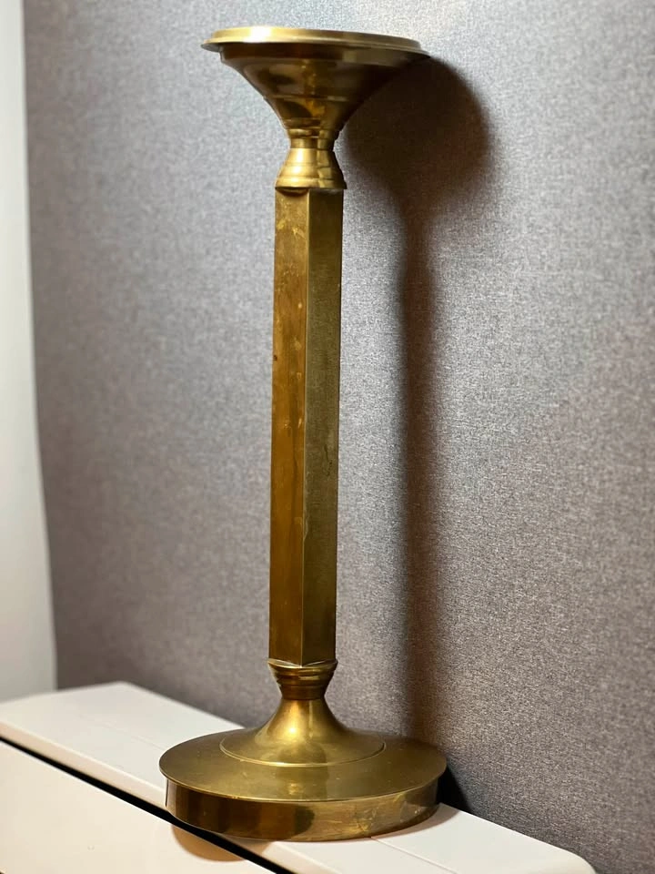 Large Vintage Solid Brass Candlestick / Pillar Holder – 15.5” - photo 4