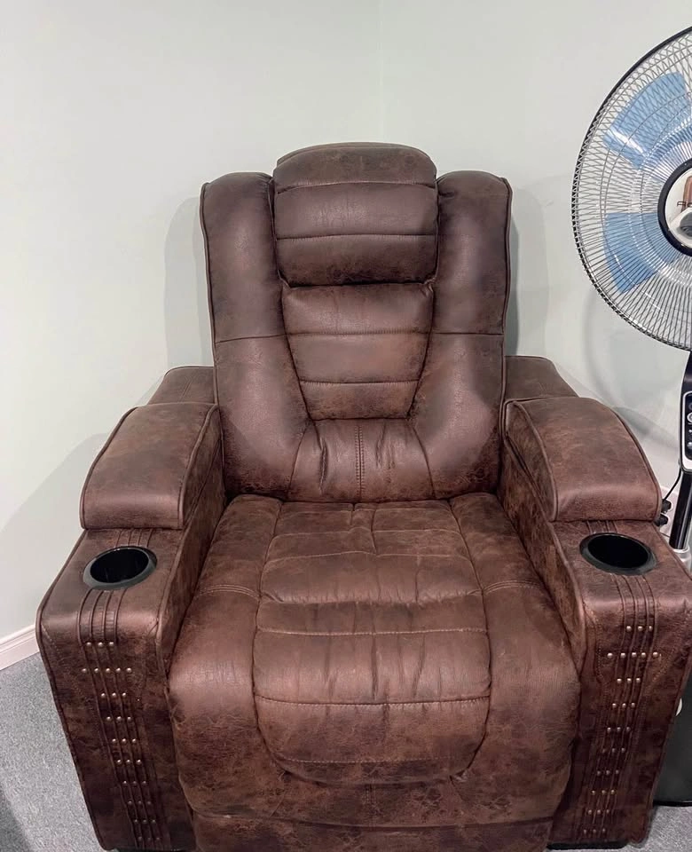 Brown Faux Leather Home Theater Recliner - photo 2