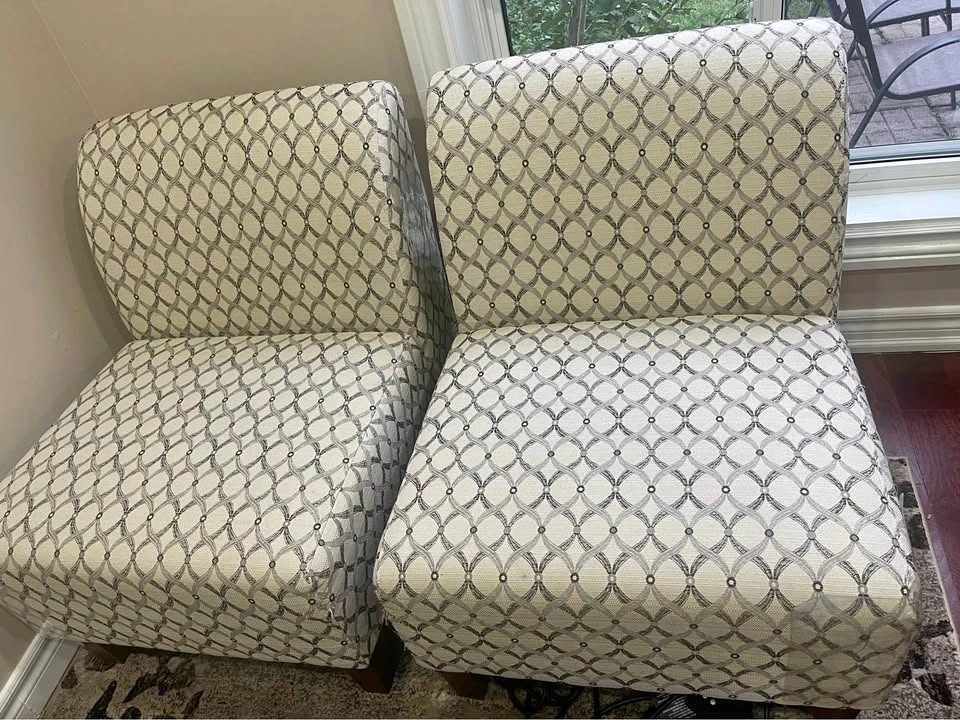 Pair of Patterned Armless Accent Chairs