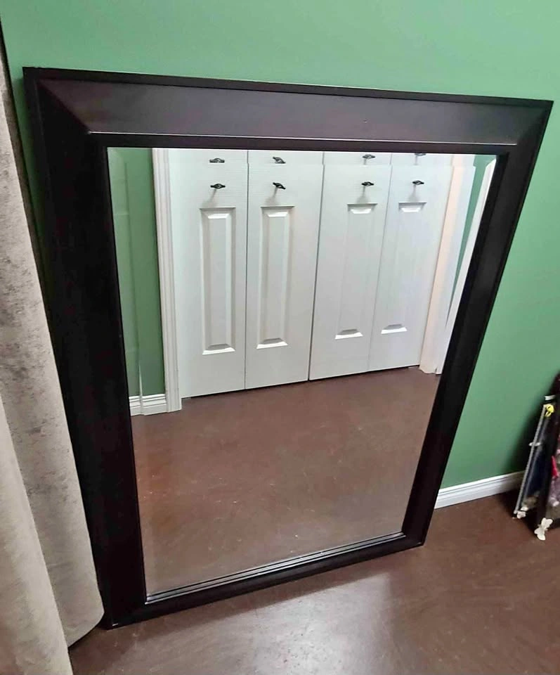 Large Wood Beveled Wall Mirror