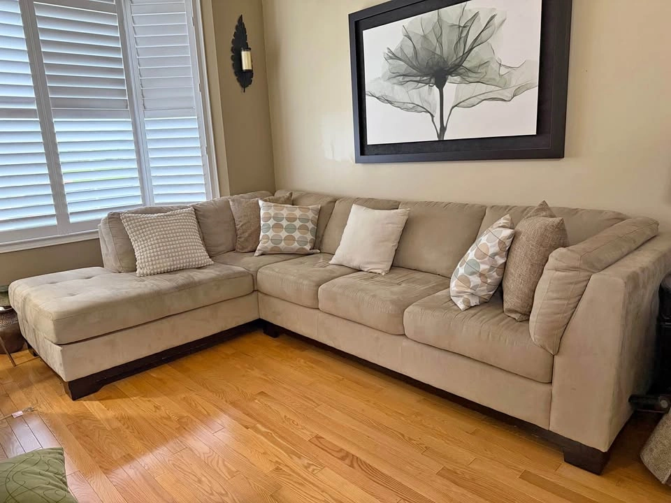 Beige Fabric L-Shaped Sectional Sofa with Chaise