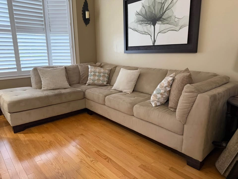 Beige Fabric L-Shaped Sectional Sofa with Chaise - photo 2