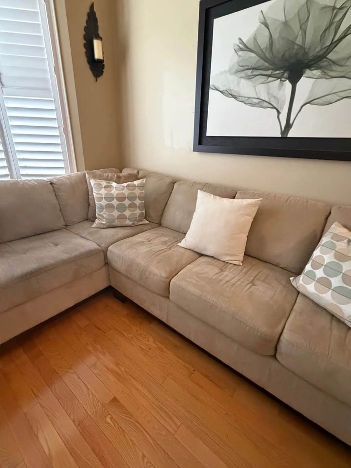 Beige Fabric L-Shaped Sectional Sofa with Chaise - photo 3