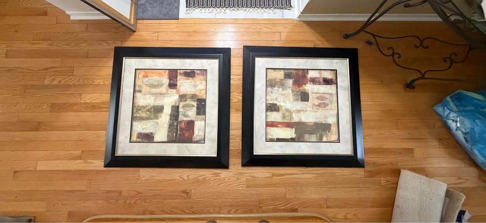 Pair of Large Framed Abstract Square Wall Art Prints (Set of 2) - photo 2