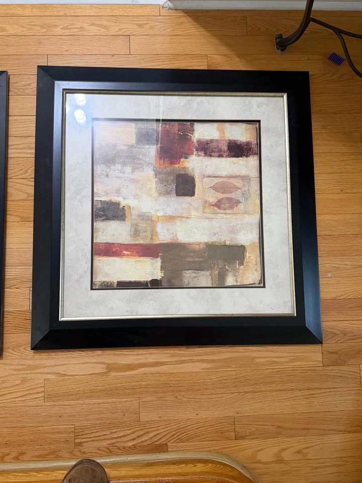 Pair of Large Framed Abstract Square Wall Art Prints (Set of 2) - photo 3