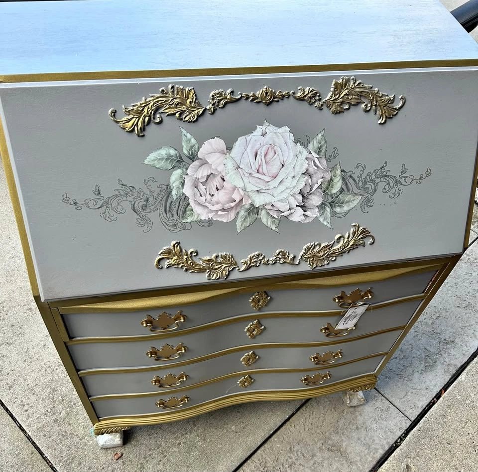 31x18x40” GORGEOUS Refurbished Gray and Gold Secretary Desk