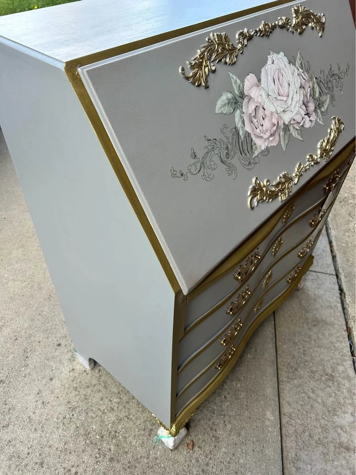 31x18x40” GORGEOUS Refurbished Gray and Gold Secretary Desk - photo 2