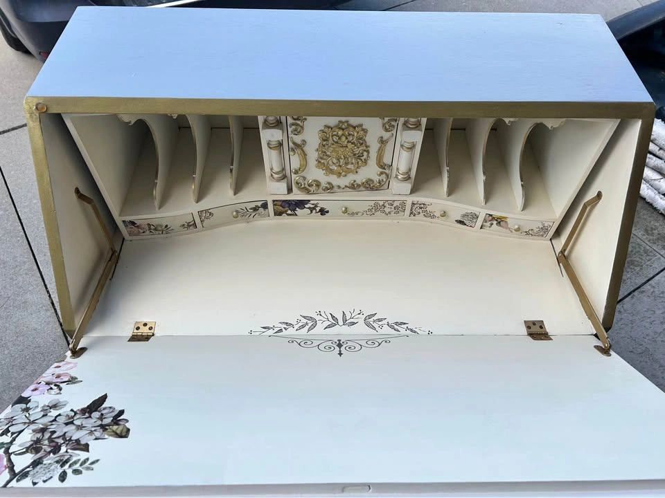 31x18x40” GORGEOUS Refurbished Gray and Gold Secretary Desk - photo 3