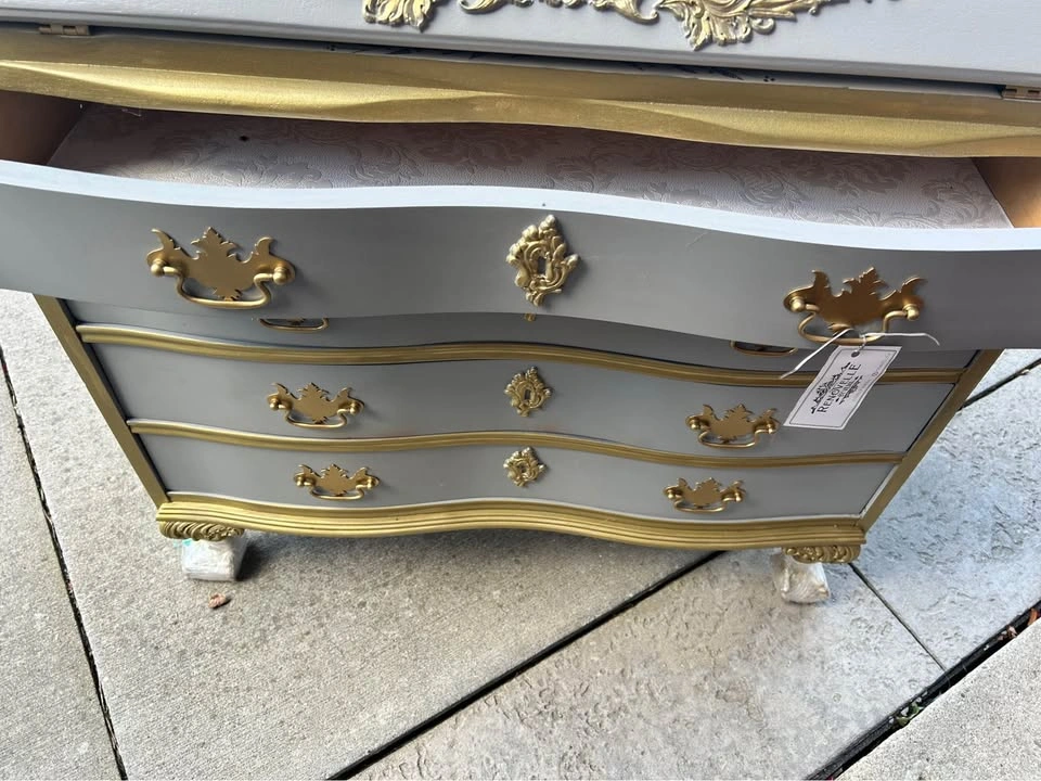 31x18x40” GORGEOUS Refurbished Gray and Gold Secretary Desk - photo 4