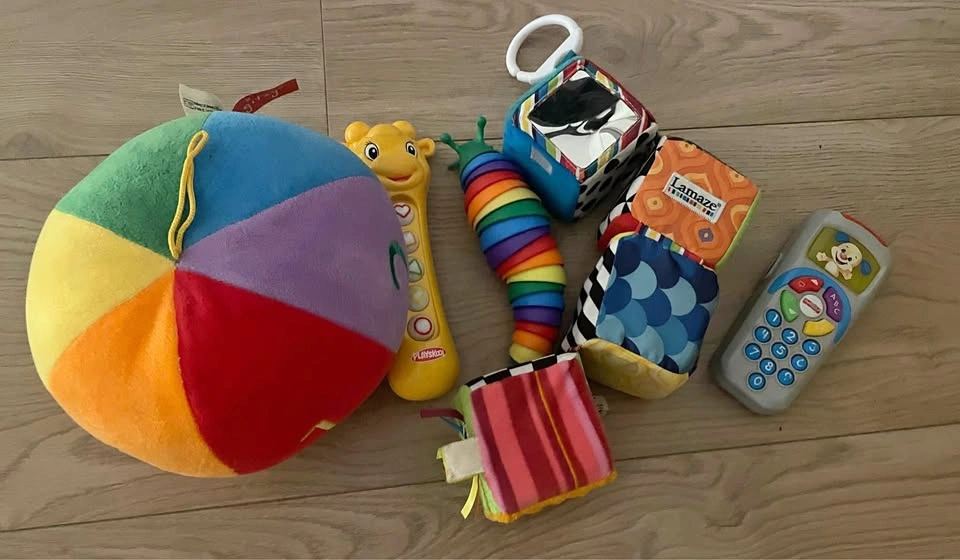Lot of baby toys, play phone