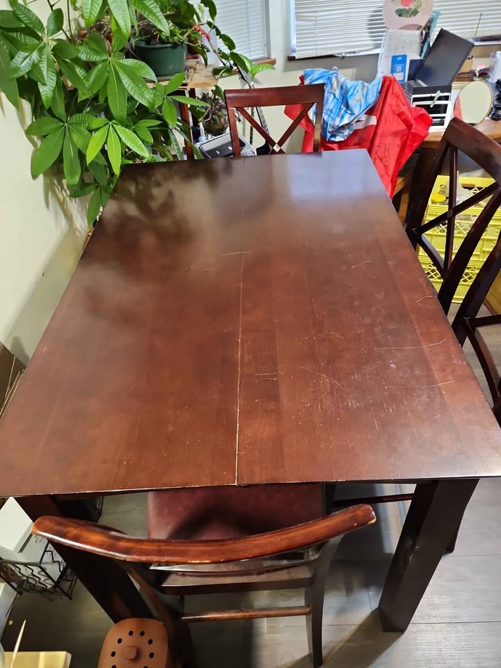 Solid wood High table with 4 leather chairs - photo 5