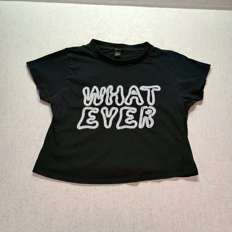 Forever 21 Whatever Graphic Cropped Tee Black Size L
