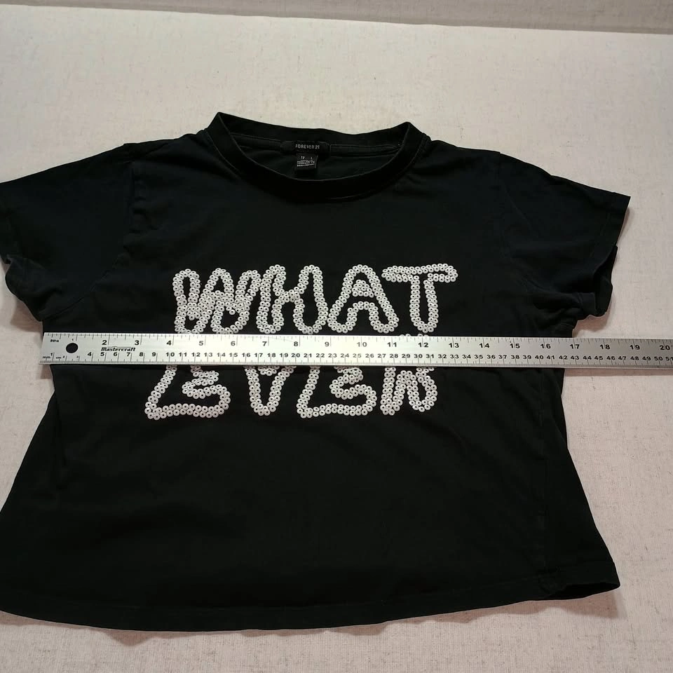 Forever 21 Whatever Graphic Cropped Tee Black Size L - photo 2