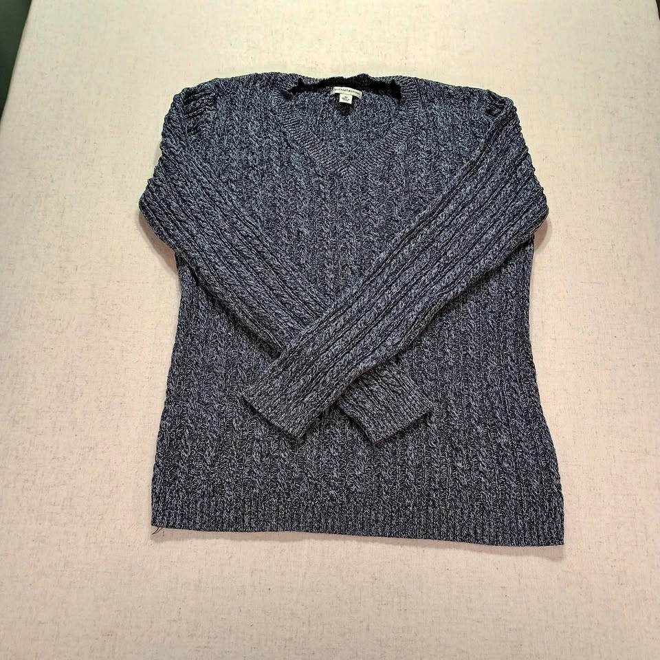 Croft & Barrow Cable Knit V-Neck Blue Marled Cotton Size M
