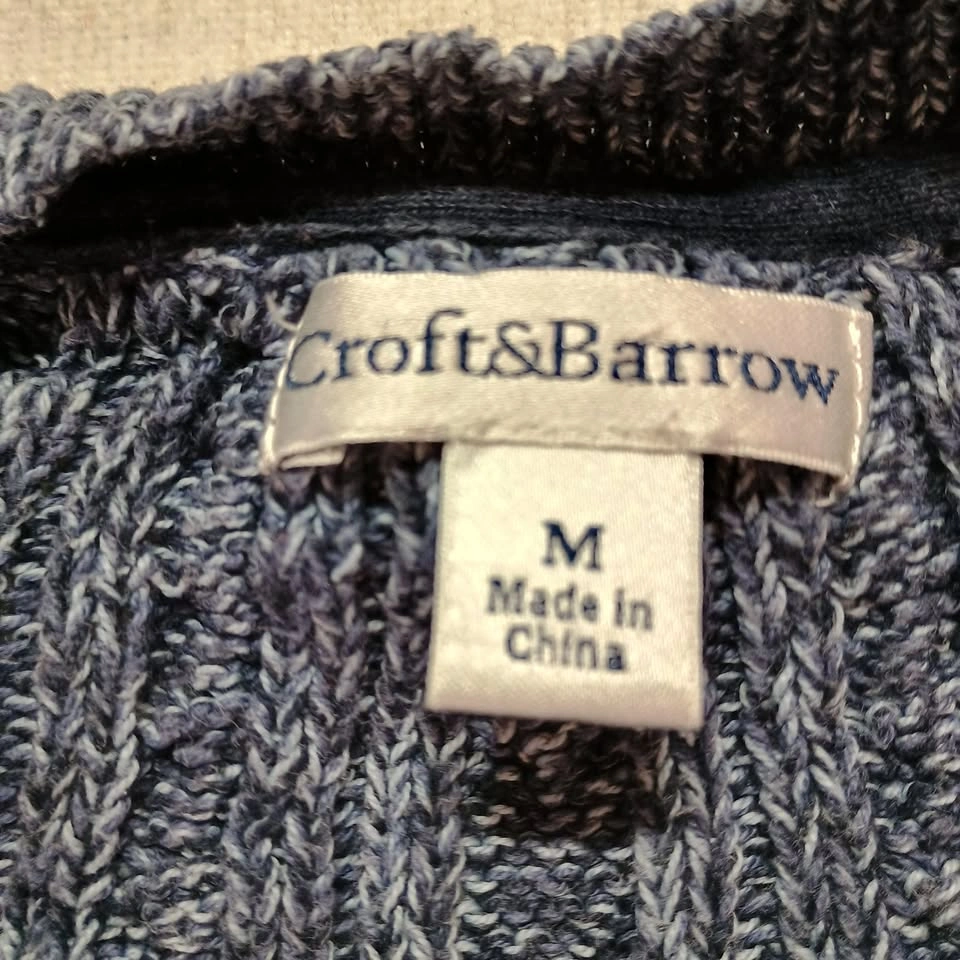Croft & Barrow Cable Knit V-Neck Blue Marled Cotton Size M - photo 2
