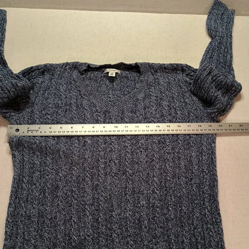Croft & Barrow Cable Knit V-Neck Blue Marled Cotton Size M - photo 5