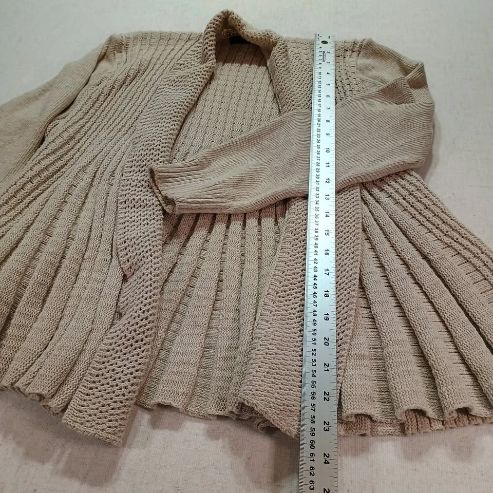 Ellie Louise Beige Open Front Cardigan Pleated Knit Sweater S/M - photo 2