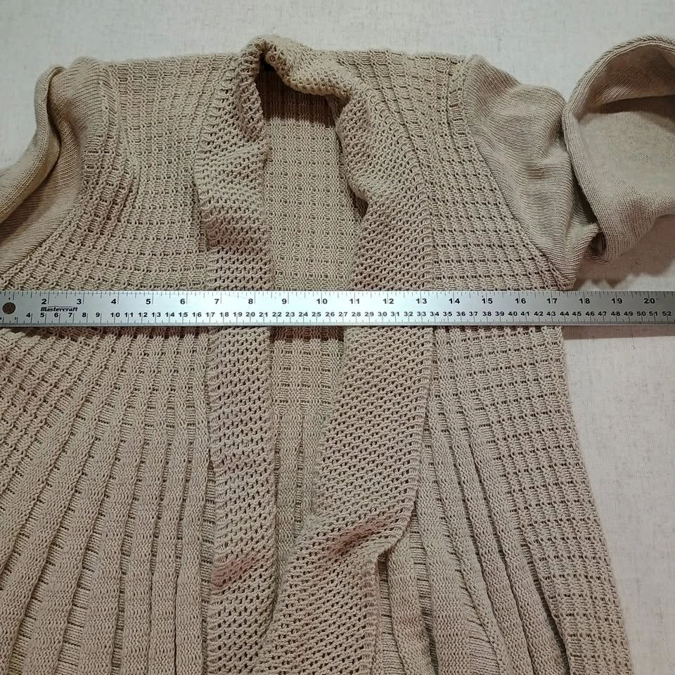 Ellie Louise Beige Open Front Cardigan Pleated Knit Sweater S/M - photo 3