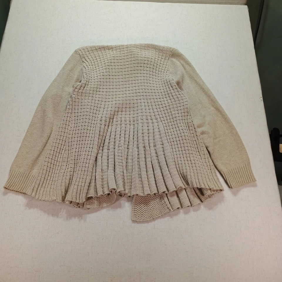 Ellie Louise Beige Open Front Cardigan Pleated Knit Sweater S/M - photo 4