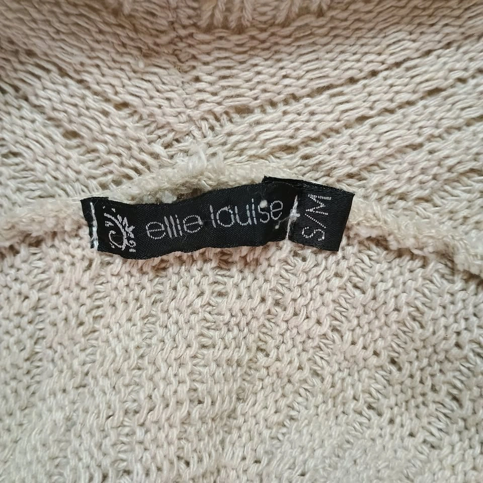 Ellie Louise Beige Open Front Cardigan Pleated Knit Sweater S/M - photo 5