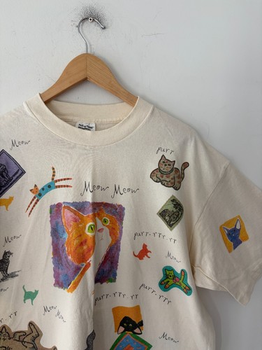 Vintage 90s Rel-e-vant Products Cats All Over Print T-Shirt Size - photo 2