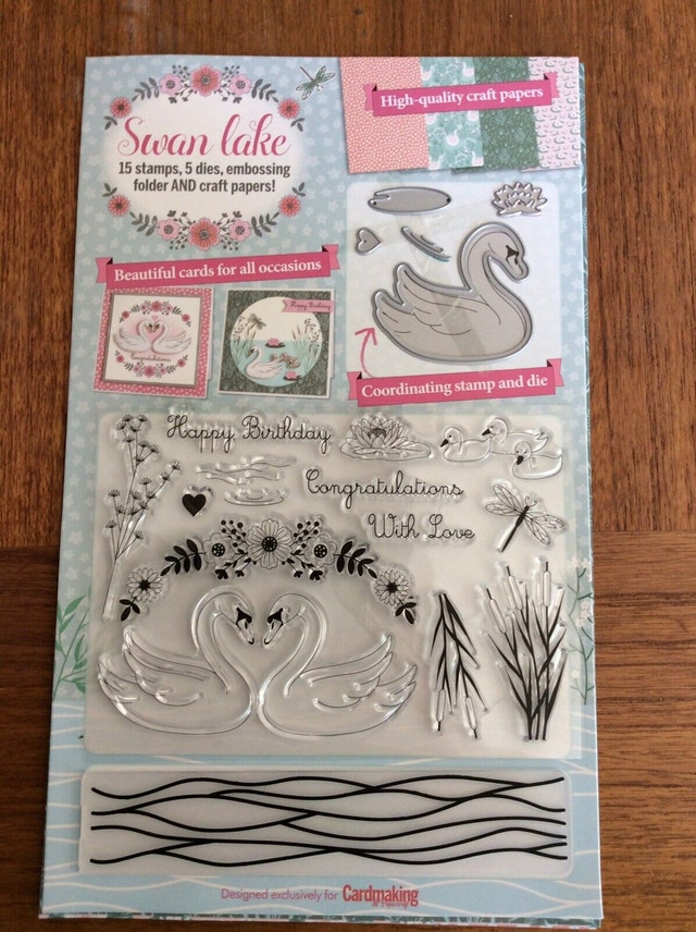 Swan Lake stamps, dies, embossing folder and papers