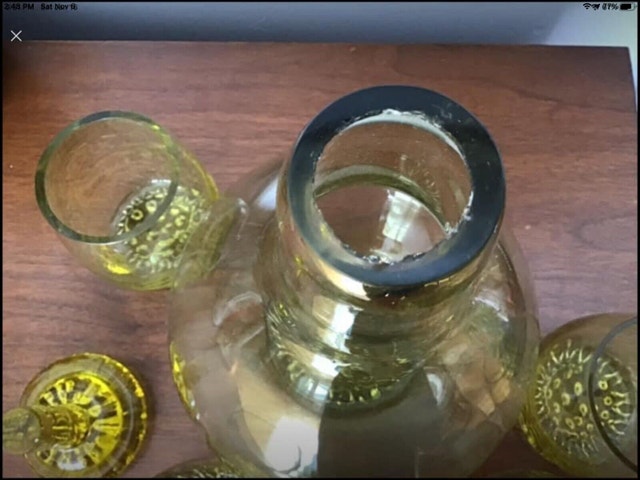 Mid-Century Amber Glass Decanter with Glasses - photo 3