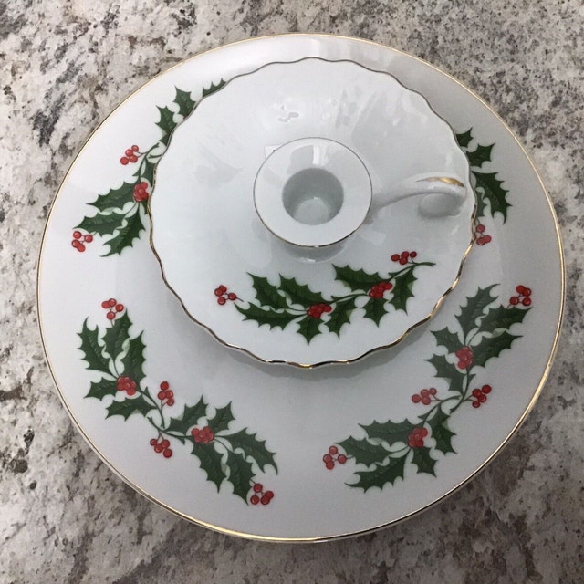 Vintage Christmas Candle Holder and Cookie Plate