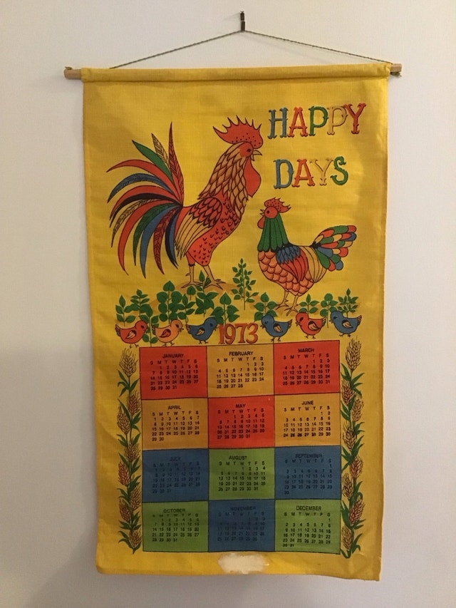 Vintage 1973 Calendar Tea Towel Wall Hanging