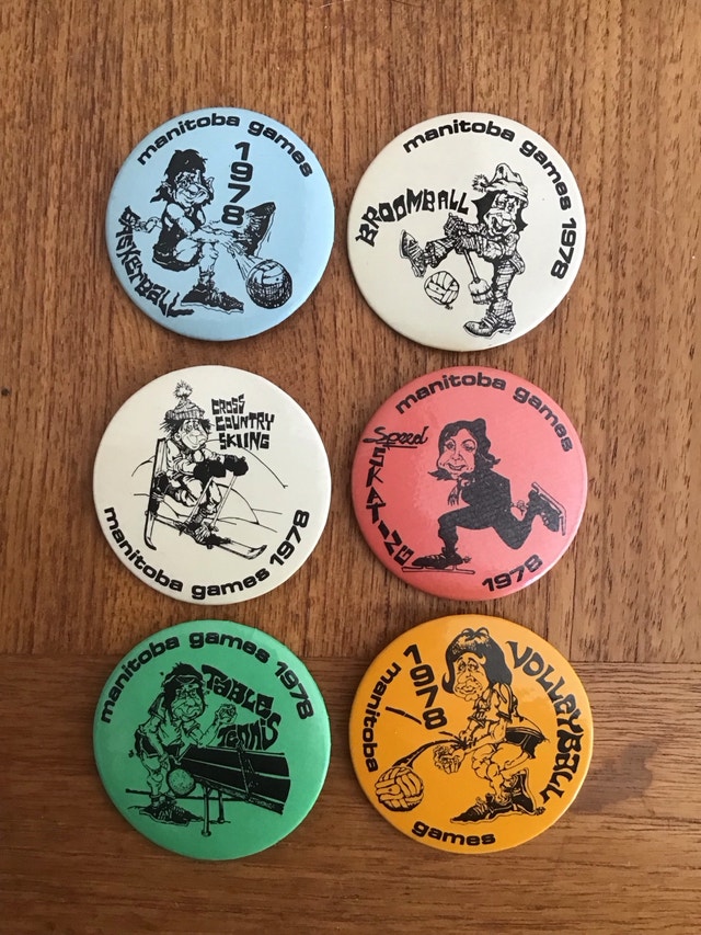 Vintage 1978 Manitoba Games Pin Back Buttons