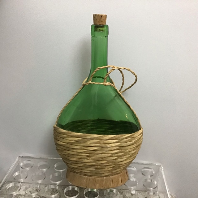 Vintage Raffia Wrapped Wine Bottle