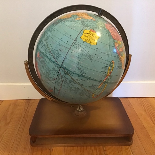 Vintage 12 Inch Globe on Wooden Base