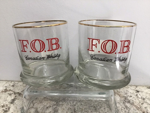 Vintage F.O.B. Canadian Whisky glasses - pair