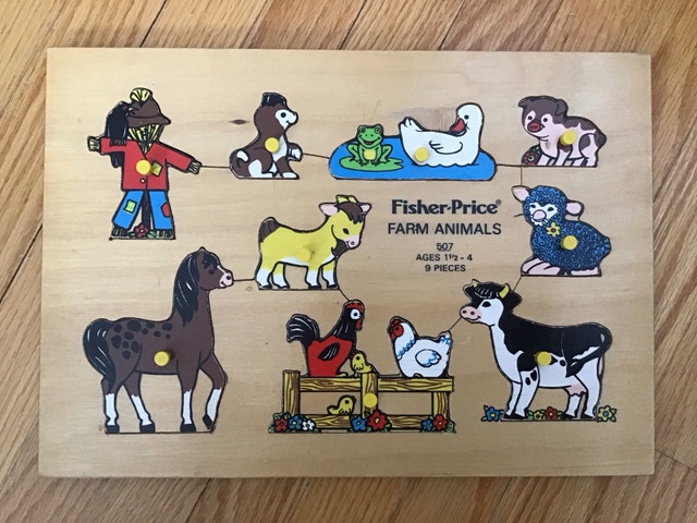 Vintage Fisher Price Farm Animals Wood Puzzle