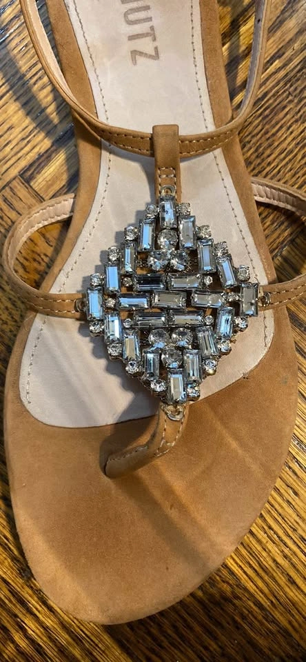 Schutz Crystal Embellished Flat T Strap Sandals Ankle Strap - photo 2
