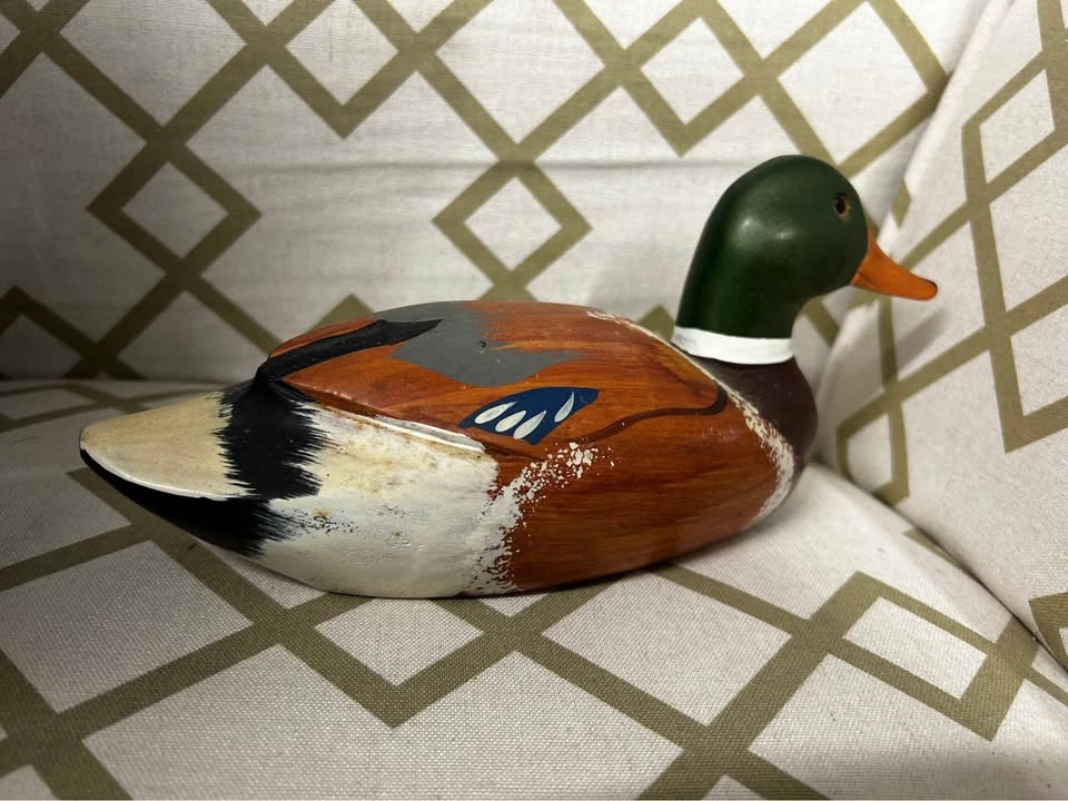 Vintage Hand Painted/Carved Wooden Mallard Duck Decoy - photo 4