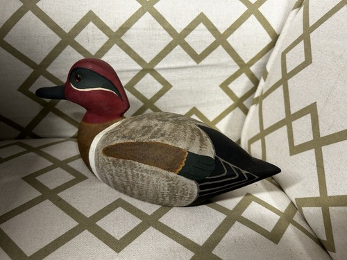 Vintage Hand Carved/Painted Green-Winged Teal Drake Wooden Duck - photo 3
