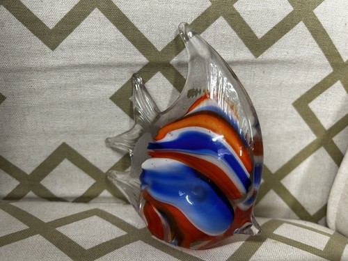 Vintage Murano Style Glass Angel Fish Red, White, & Blue