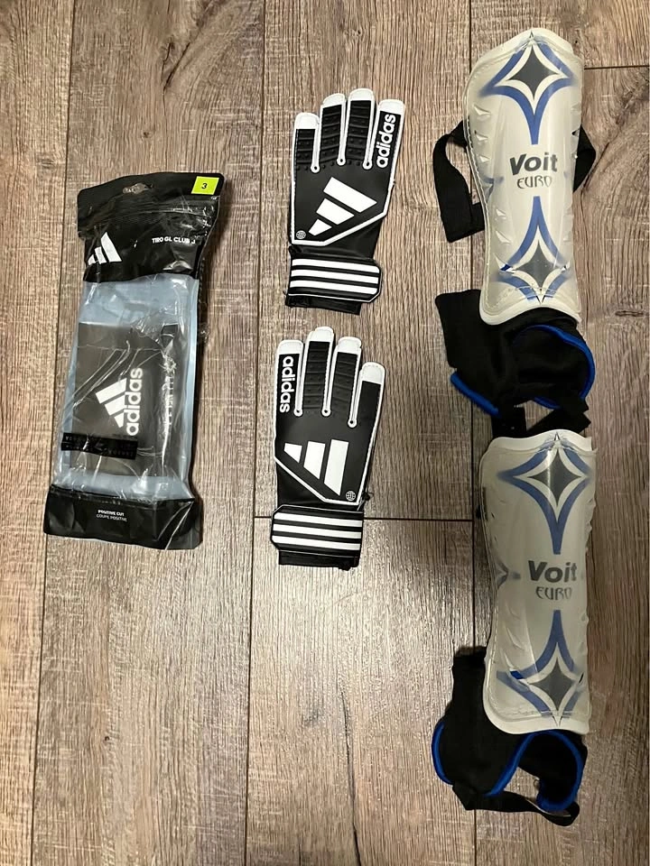 Soccer gloves and shin pads for kids