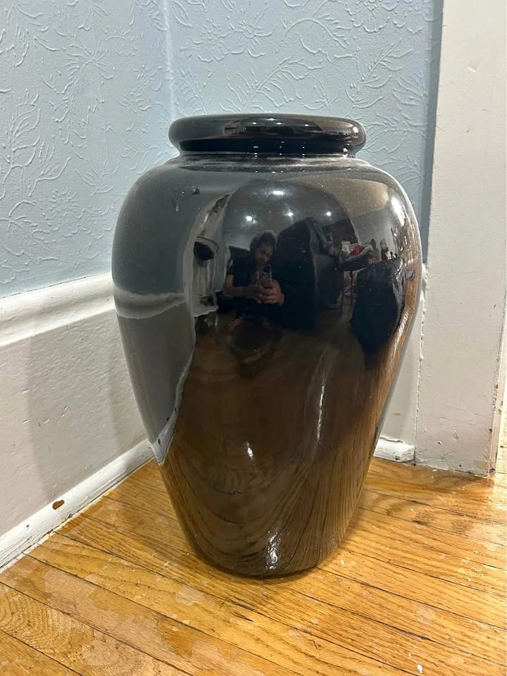 Large Black Ceramic Floor Vase