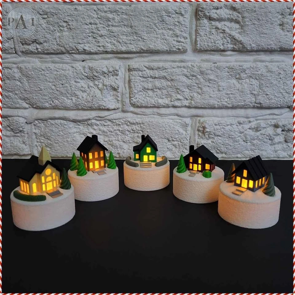 Set of 5 LED Lighted Christmas Village Houses
