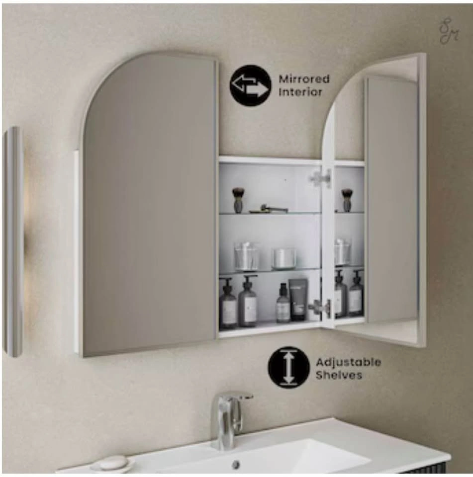 Arched Medicine Cabinet 32”x31” Mirrored Bathroom Wall Cabinet - photo 3