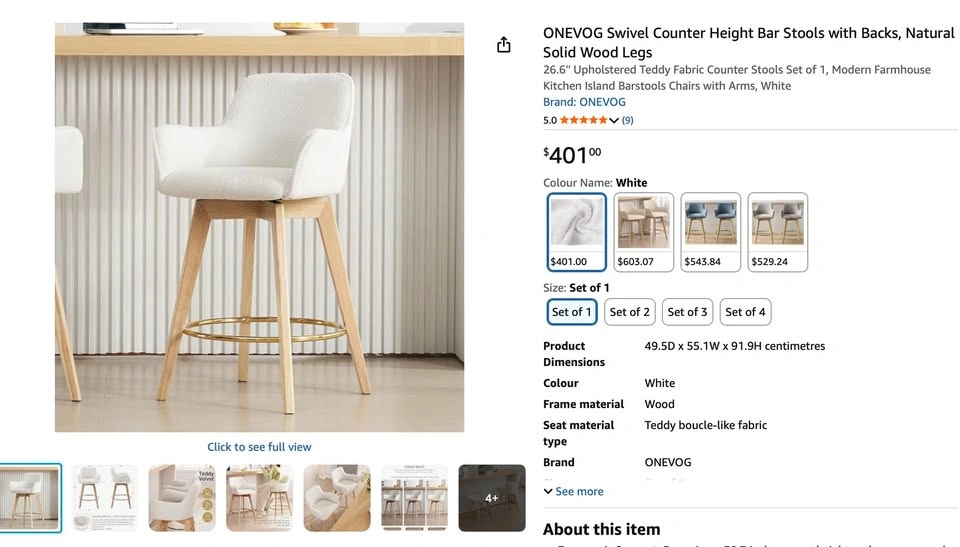 New ONEVOG Swivel Counter Height Bar Stools, Natural Wood - photo 5