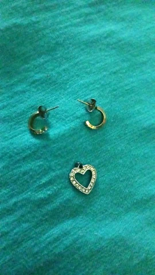 Small faux diamond earrings and heart pendant
