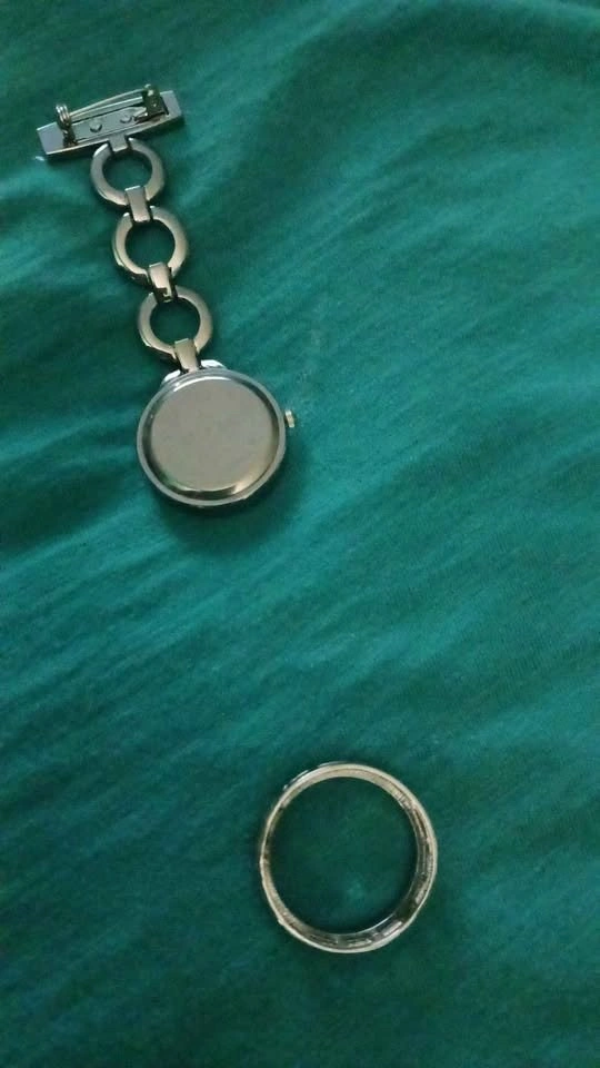 Watch pin and round necklace pendant with faux diamonds - photo 2