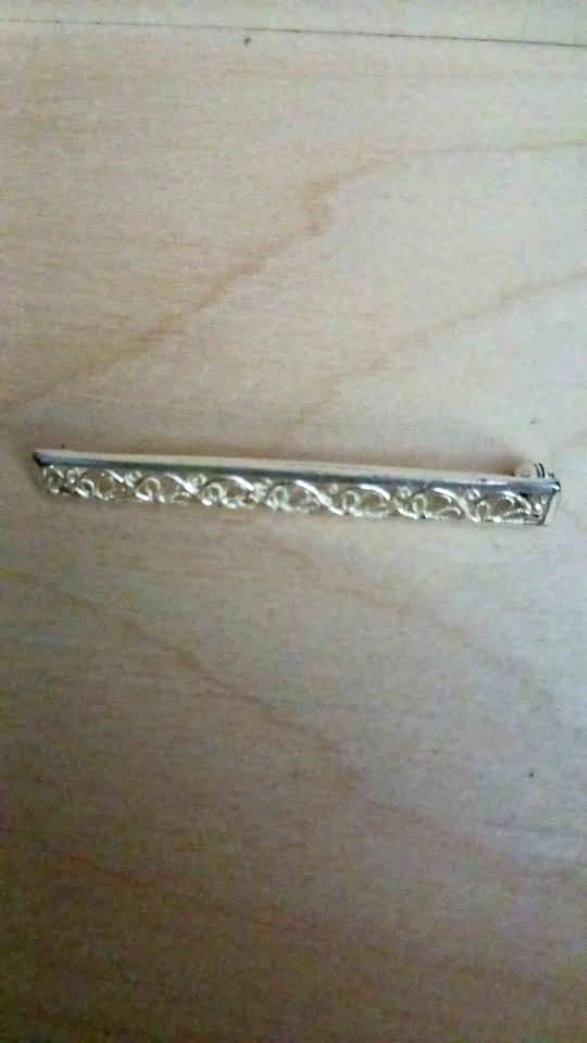 Silver 835 Narrow rectangular filigree brooch