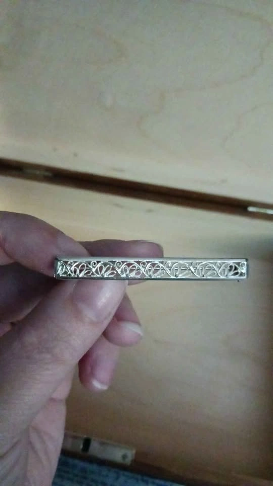 Silver 835 Narrow rectangular filigree brooch - photo 2