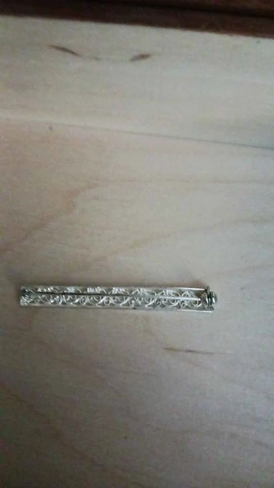 Silver 835 Narrow rectangular filigree brooch - photo 3